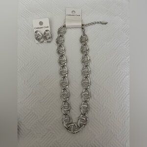 Coldwater Creek Silver Knotted Links Necklace and earring set